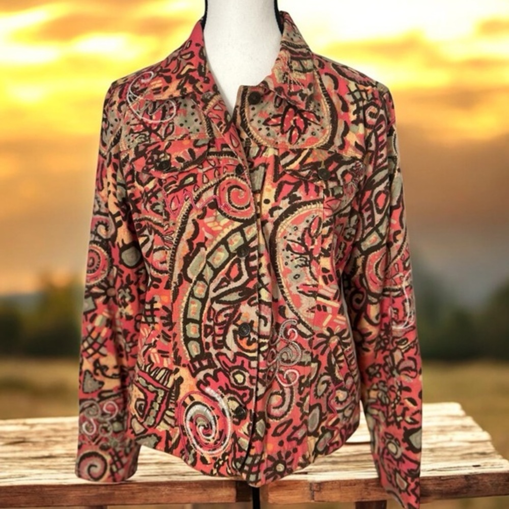 Hearts of Palm Multicolor Artistic embroidered Jean Jacket